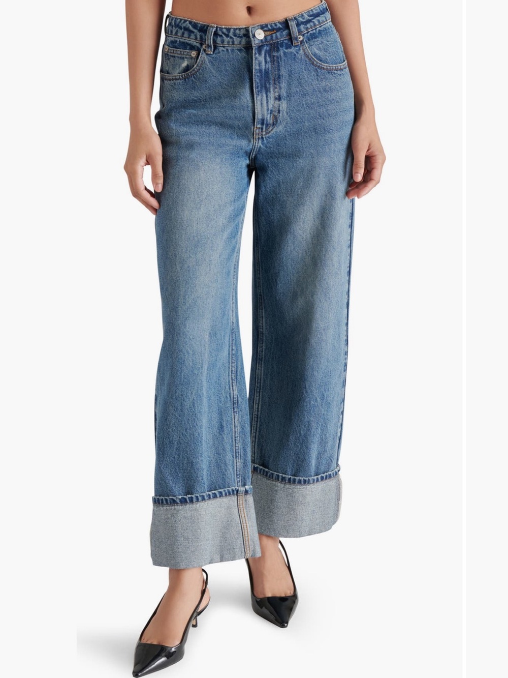 Steve Madden Light Blue Wide-Leg Cuffed Jeans